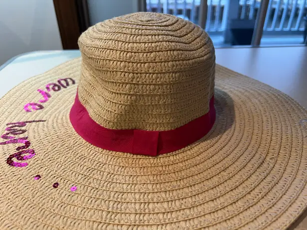 Trendy Vibes | ladies straw “Wish you were here” floppy sun hat.