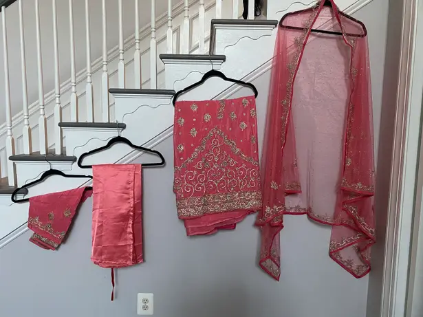 Pakistani indian heavy wedding full set dress /sari Pink