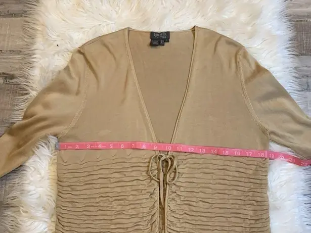 Lafayette 148 NY silk knit tie front ruched smocked cardigan L Tan Size L