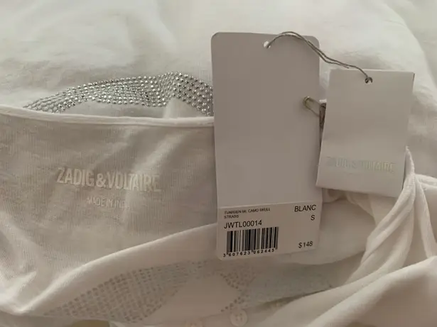 Zadig & Voltaire Women’s Tunisien Skull Strass Beaded Henley White Cotton Top