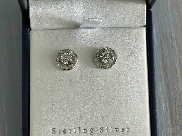 Contessa Di Capri Pierced Earrings CZ Cubic Zirconia Studs Sterling Silver