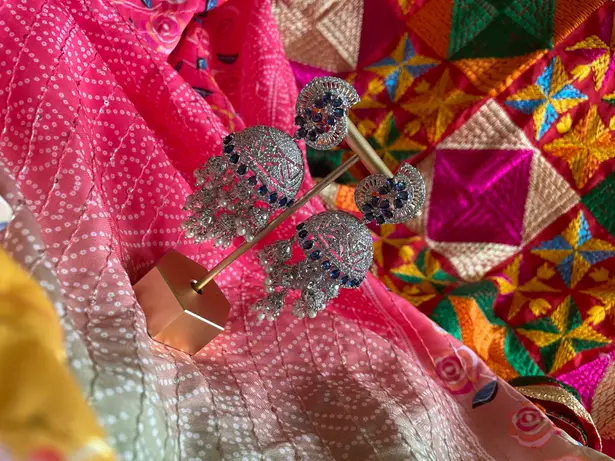 Sparkly AD Navy & Silver Jhumka