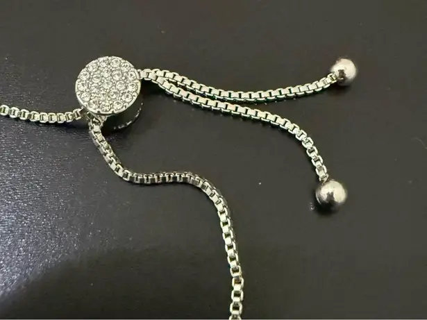 BRILLIANCE Blue Crystal Heart & Cross Bar Beyond Blessed Adjustable Bracelet 10g Silver