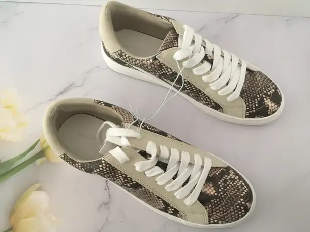 Snake Print Sneakers, Size 9 Tan