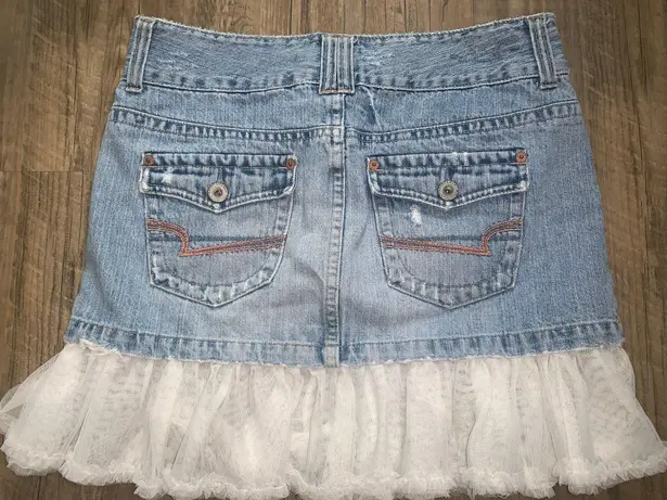 American Eagle Lace Trim Denim Mini Skirt 6