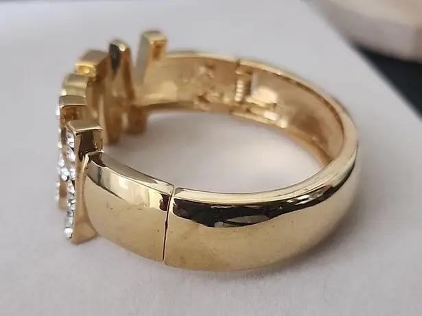 Gold with CZ Inspirational WISH Clamper / Hinge Glam Bracelet