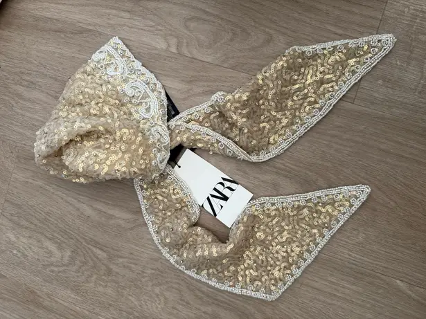 ZARA  Sequin Lace Pearl sparking Headscarf wrap embroidered festival boho hat