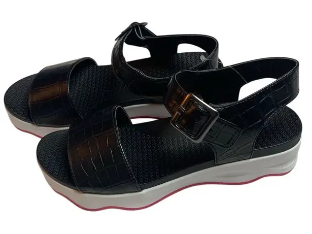 MUK LUKS Women's Slingback Sandals Black Faux Croco Platform Size 11