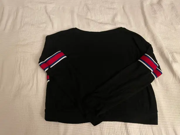 Heart and Hips Black Crop Top Sweater with Red, White & Blue Trim, size M