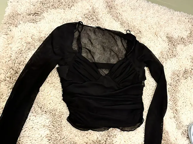 ZARA Sheer Mesh Long Sleeve with Bra Detail