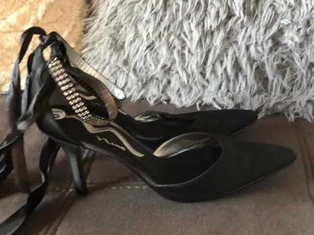 Nina Shoes NINA Black Satin Adjustable Ankle Heels Size 6.5