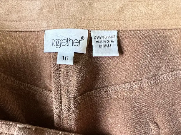 Together Floral Embroidered Faux Suede Pants Tan Size 16
