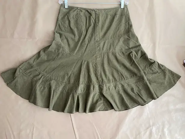 DKNY Y2K  Jeans Vintage low rise ruffle skirt flare pleated midi skirt retro in Olive green.