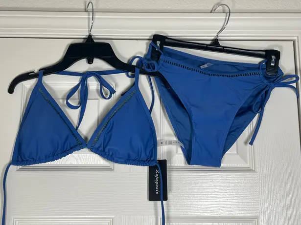 Zojuyozio Women’s Blue Triangle Top Bikini With Keyhole Side Bottoms Size M Size M