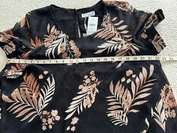 Estelle Capri Sunset Print Top Plus Size Black Floral Print Shark Bite Hem 14W