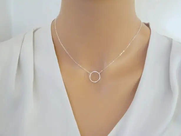 3 Piece Silver Layered Medallion, Long Bar, Hoop Choker Necklace - Geometric