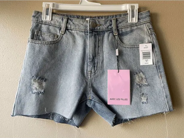 Avec Les Filles Denim Short in Destructed Sun Washed Blue Women's Size 26