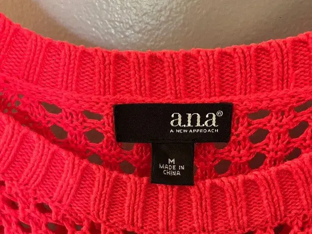 a.n.a . Womens Medium Crochet Open Knit Long Sleeve Crew Neck Sweater