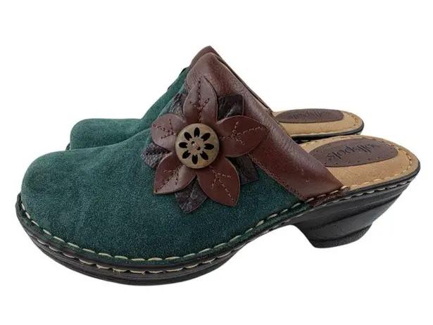 *Softspots Lara Clogs Womens Size 9.5W Green Suede Leather Comfort Boho Coastal