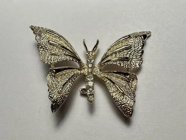 Vintage Rhinestone Butterfly Insect Signed Gerry’s Gold Tone Brooch Pin