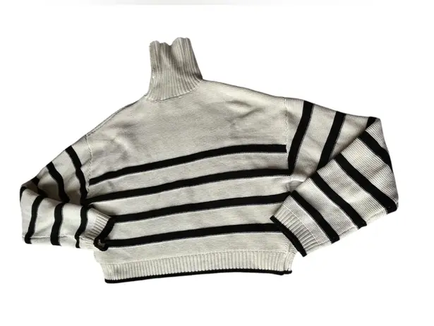 Dynamite Cropped Turtleneck Sweater Striped Snow White with Black Stripes XS