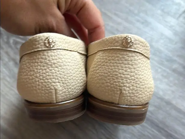 Anne Klein  Cream Loafer Women’s Business Casual Flats with Gold Chain Pebbled