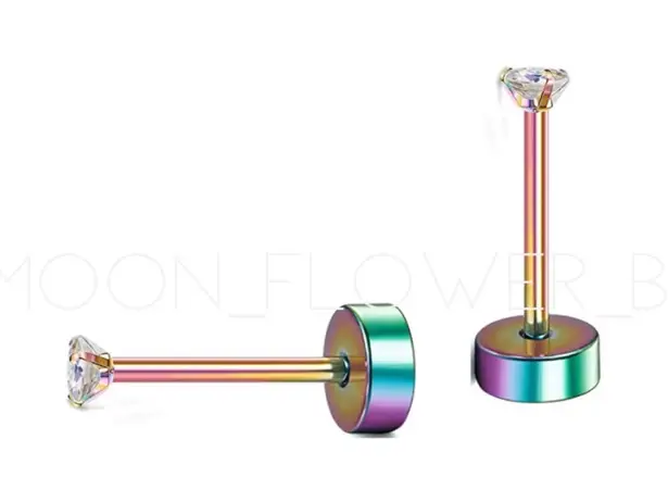 Very Tiny Rainbow CZ Flat Back Earrings Green