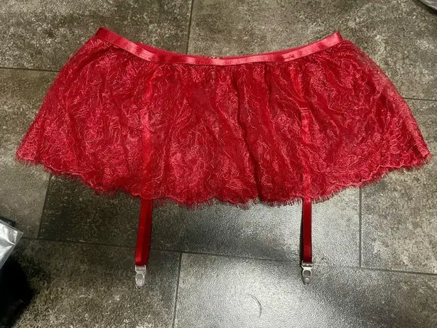 New! Red Lingerie Skirt with Open Back Garter Belt Size undefined