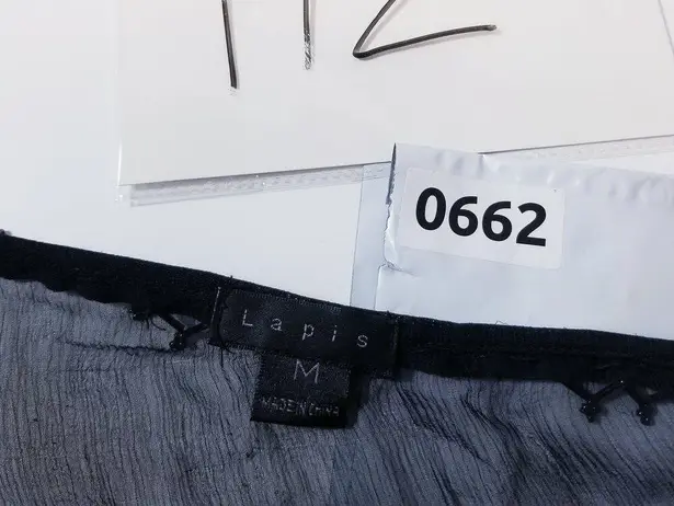 Lapis Sheer Silk Blend Velvet Rhinestones Embellished Ruffle Blouse Size M