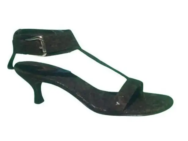 Donald Pliner Expresso Brown Cork Leather Shoe New Wide Ankle Strap $325 NIB Size 10