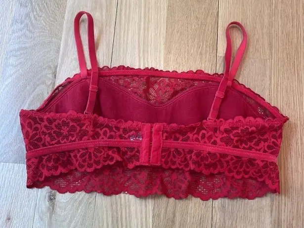 Aerie  Bra Red Lace Velvet Trim Floral Large