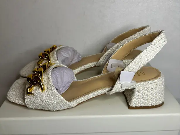 MOTF Tweed Chain Slingback Sandals white casual classic stylish fashion work