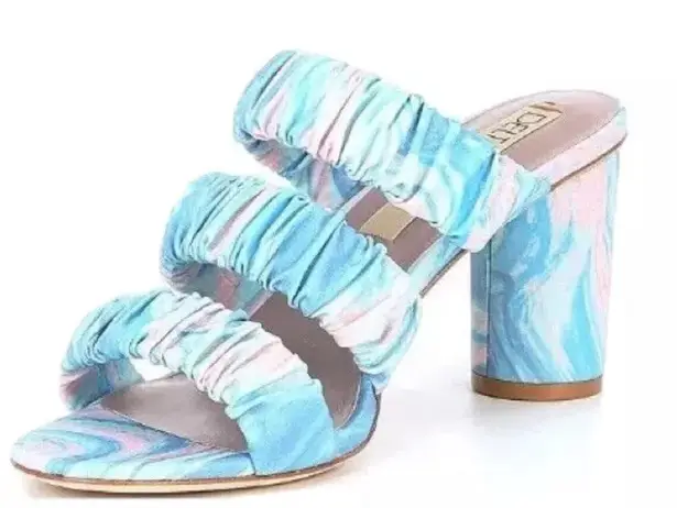 Deltan Colette Printed Three Band Mint Dress Sandals tie dye blue Size 6