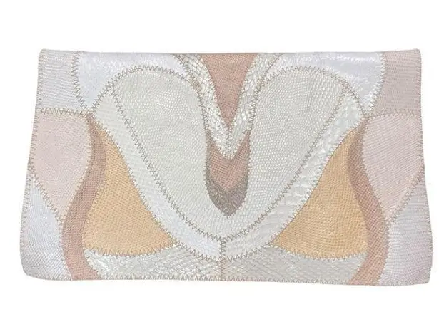 Vintage 1970s Furst & Mooney Snakeskin Clutch Neutral Patchwork Leather Rare Bag Tan