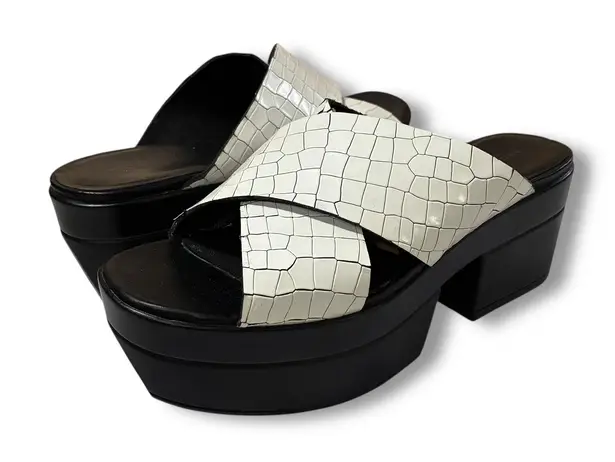 Vagabond White Croc Embossed Platform Block Heel Mules Sandals Women's 38 (US 8)
