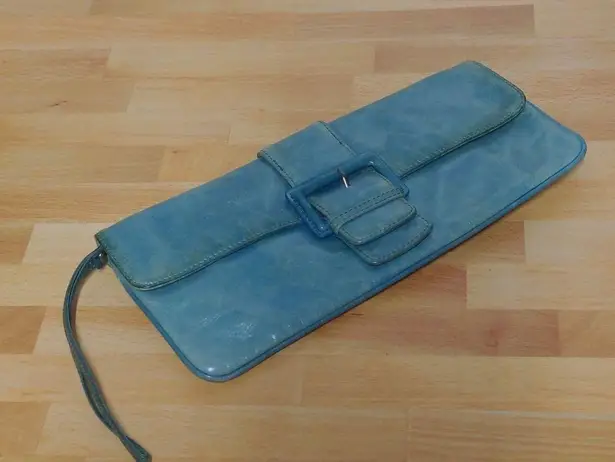 Hobo International Distressed Turquoise Buckle Leather Clutch Wristlet Handbag