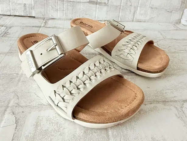 Earth Emani Off White Leather Slide Cork Footbed Sandal Cushioned Comfort Sz 7
