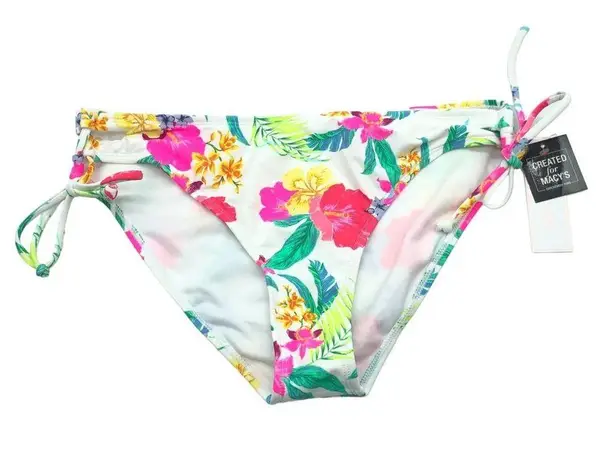 Salt + Cove Juniors' Retro Hibiscus Lace Up Bikini Bottom White Colorful L Size undefined