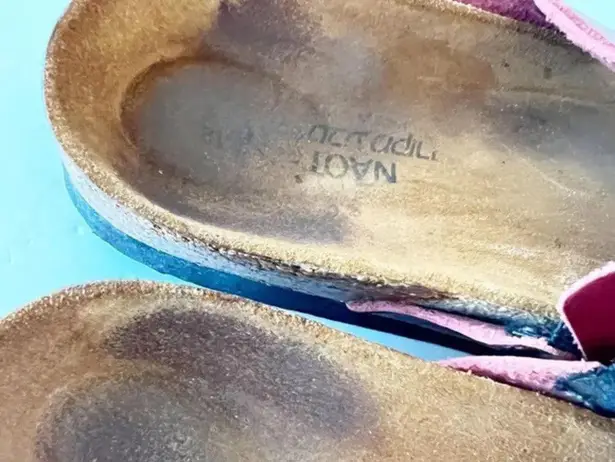 NAOT Dark Red Leather Floral Motif Cork Sandals Women’s Size 12 Summer Slides