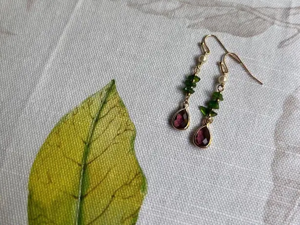 Jewelry Set Green Tourmaline Garnet Pearl Boho Bohemian Minimalist Casual Gift