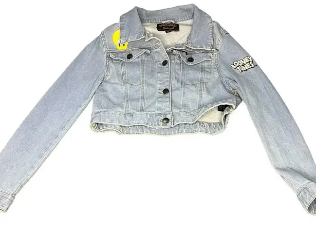 Looney Tunes Members Only Women's Medium Denim Painted Cropped Jacket