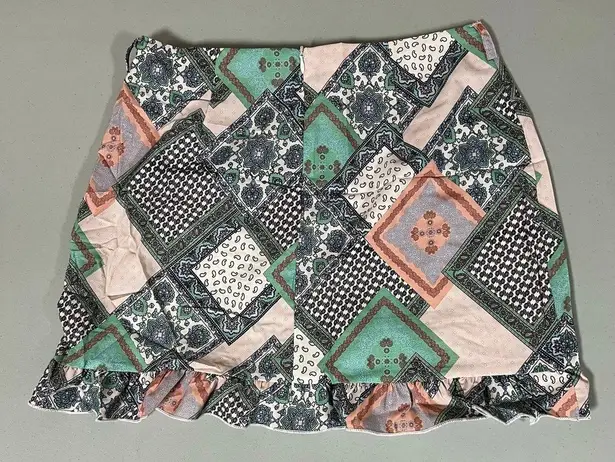 Grey Gray Pink Paisley Patchwork Bohemian Mini Skirt Size S 🎀 Black