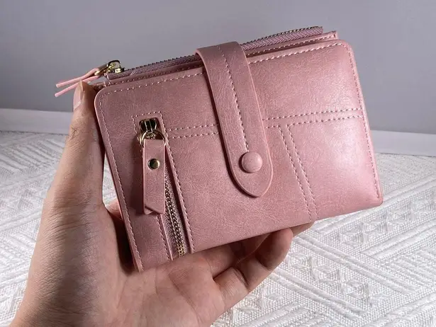 Wallet for Women,Trifold Snap Closure Wallet,Credit Card Holder Coin Purse Pink