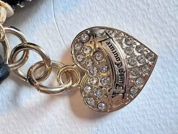 Juicy Couture  Black Grey Faux Leather Signature Print Heart Shaped Wristlet Bag