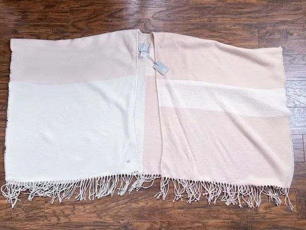 SOIA & KYO • Yadira Woven Scarfigan wrap shawl poncho scarf pink beige fringed