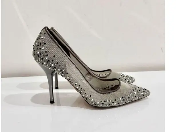 Bourne Samantha Embellished Rhinestone Mesh Pointed Pump Heels Silver Women's 38 Size 8