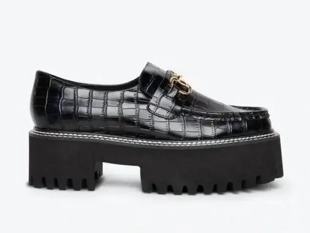 NEW INTENTIONALLY BLANK Helix Platform Lug Loafers Croc Embossed size 7 Black