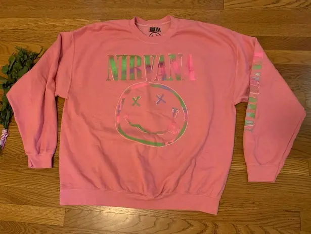 Nirvana NWOT  Women's Preppy Smiley Face Crewneck Sweatshirt pink  XL