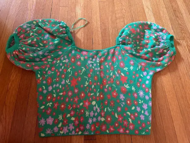 525 America Floral Puff Sleeve Sweater Top, Size L, NWT
