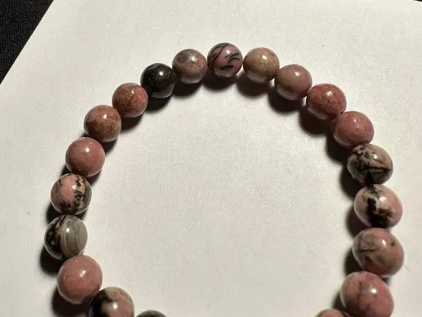 Beaded Semi Precious Gem Stone Stretchy Bracelet 6 3/8 Inch Heart Charm